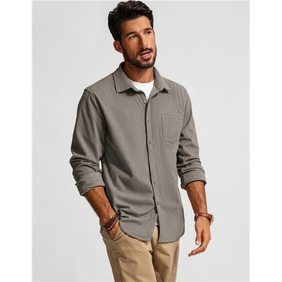 Men's Button Down Shirt Texture Wrinkle Free Shirts Long Sleeve - Picture 2 of 7